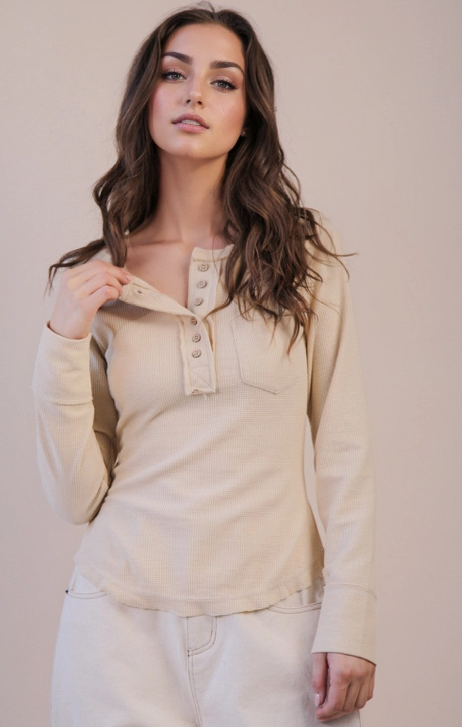 Oaklyn Thermal Long Sleeve Top (Cream)