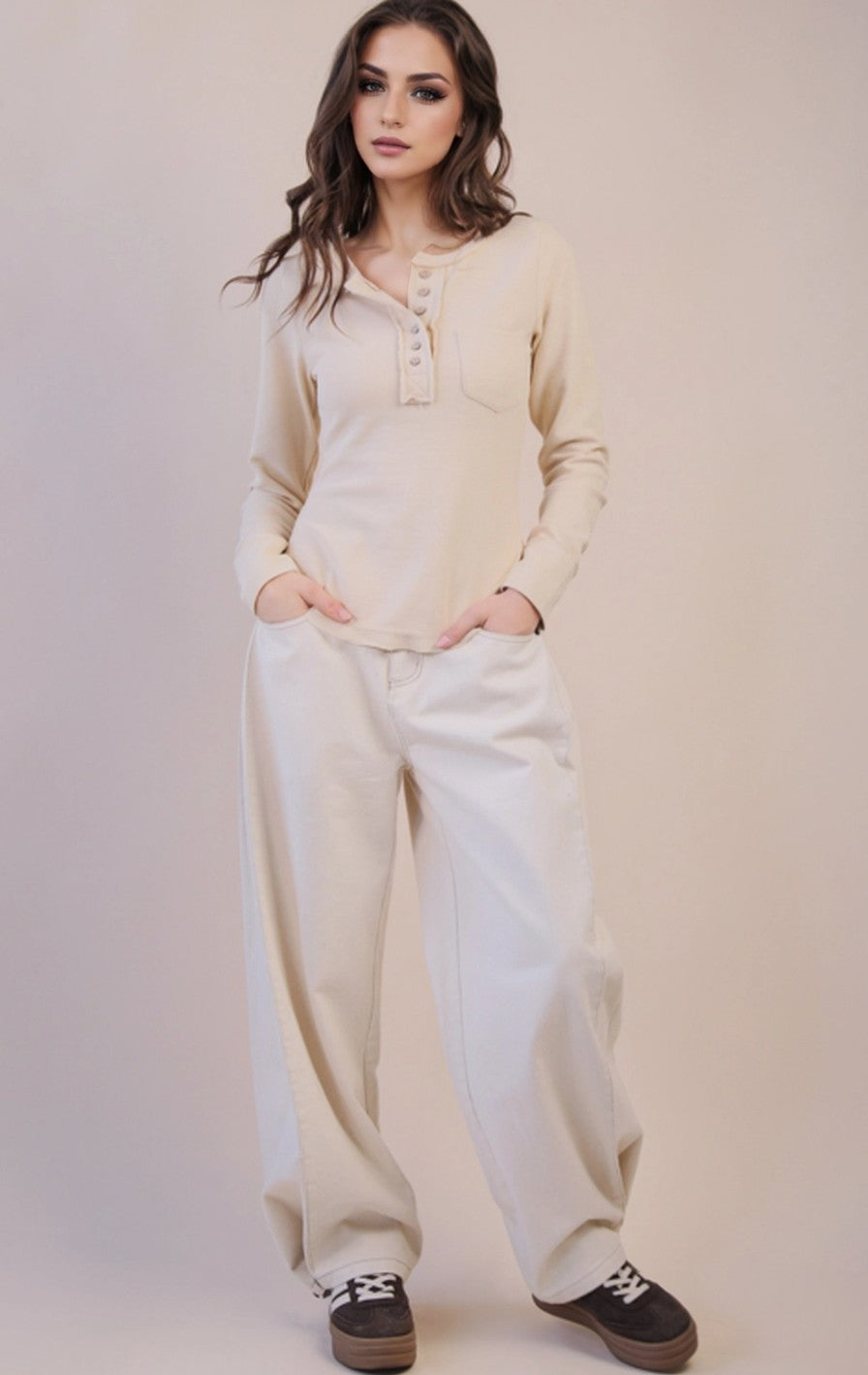 Oaklyn Thermal Long Sleeve Top (Cream)