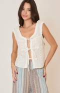 Eyelet Tie Front Sleeveless Top