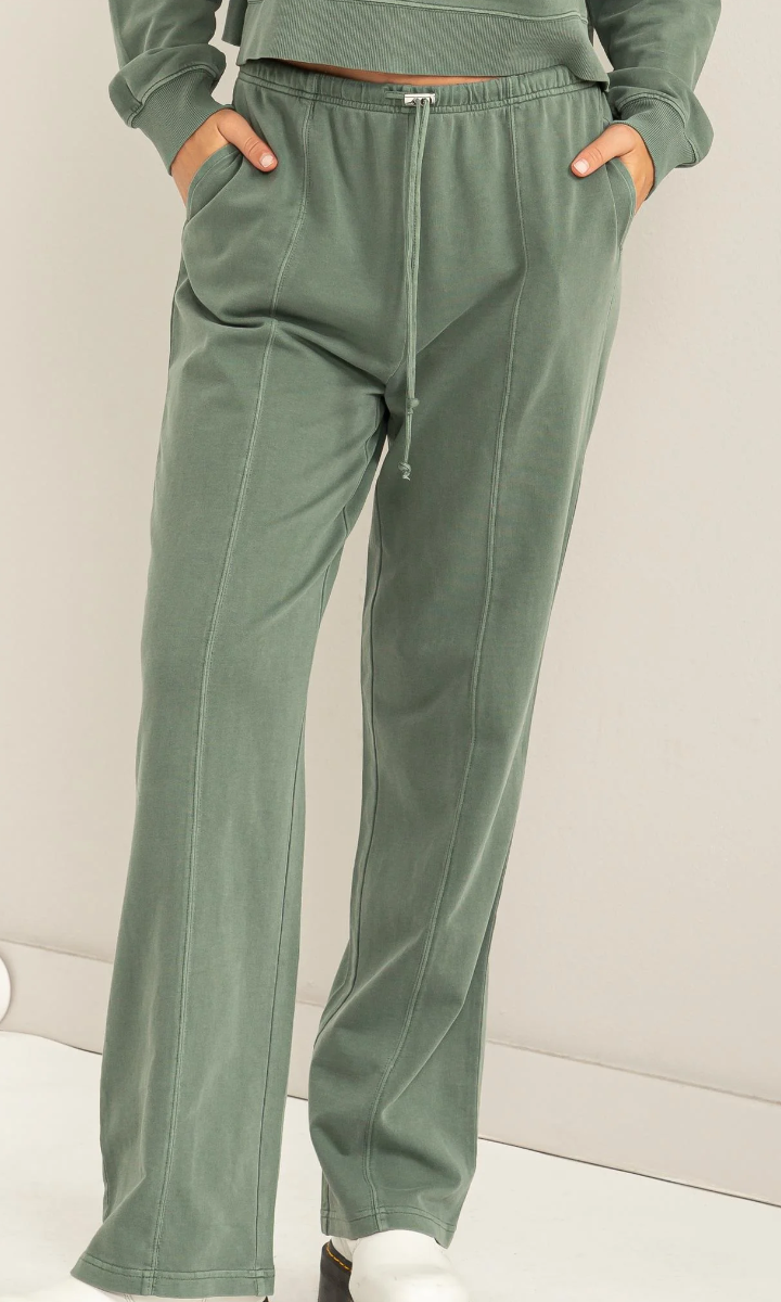 BASICS HIGH-WAISTED STRAIGHT-CUT DRAWSTRING PANTS