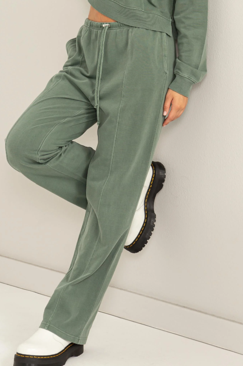 BASICS HIGH-WAISTED STRAIGHT-CUT DRAWSTRING PANTS