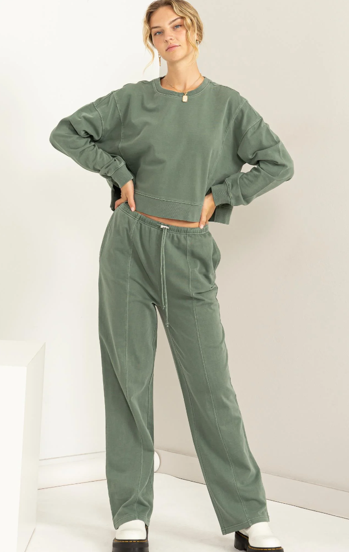 BASICS HIGH-WAISTED STRAIGHT-CUT DRAWSTRING PANTS