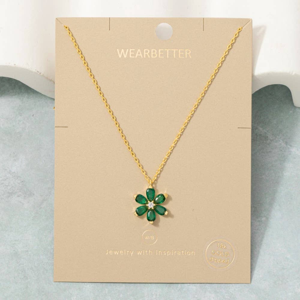 Gold Dipped Green Flower Pendant Necklace