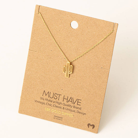 Cactus Pendant Necklace Gold