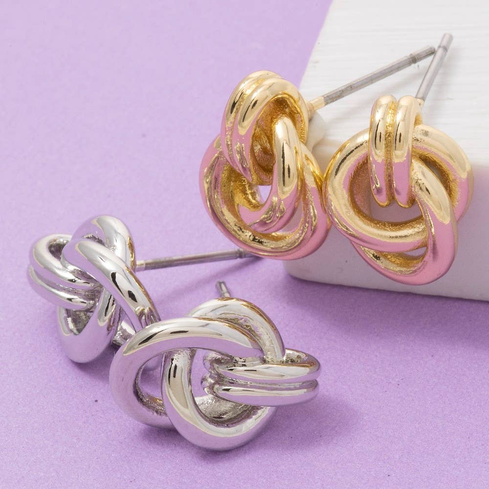 Gold Dipped Knotted Stud Earrings: GOLD