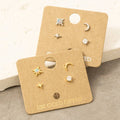 Gold Dipped 4Pc Star Moon Stud Earrings Set: G