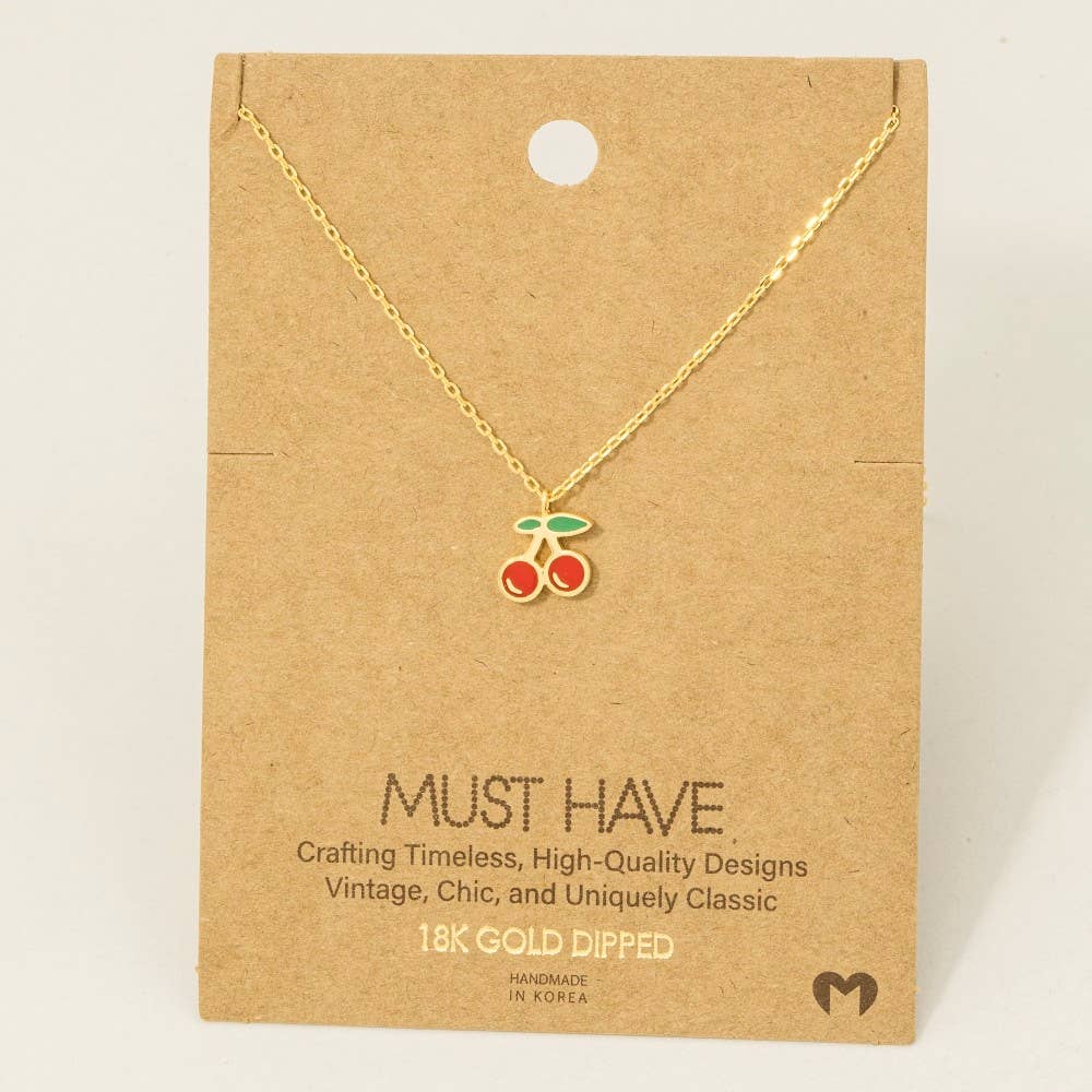 Gold Dipped Epoxy Cherry Pendant Necklace: R
