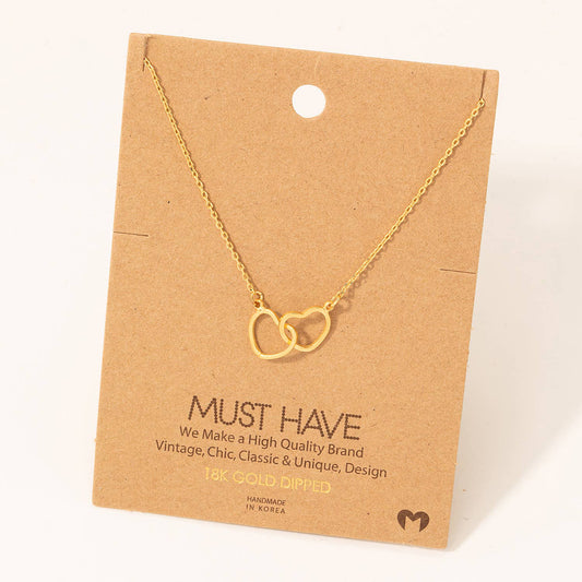 Heart Link Charm Necklace Gold