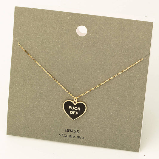 Fuck Off Heart Pendant Necklace: BK