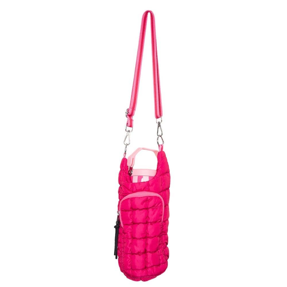 Hot Pink Two-Toned Quilted Water Bottle Purse