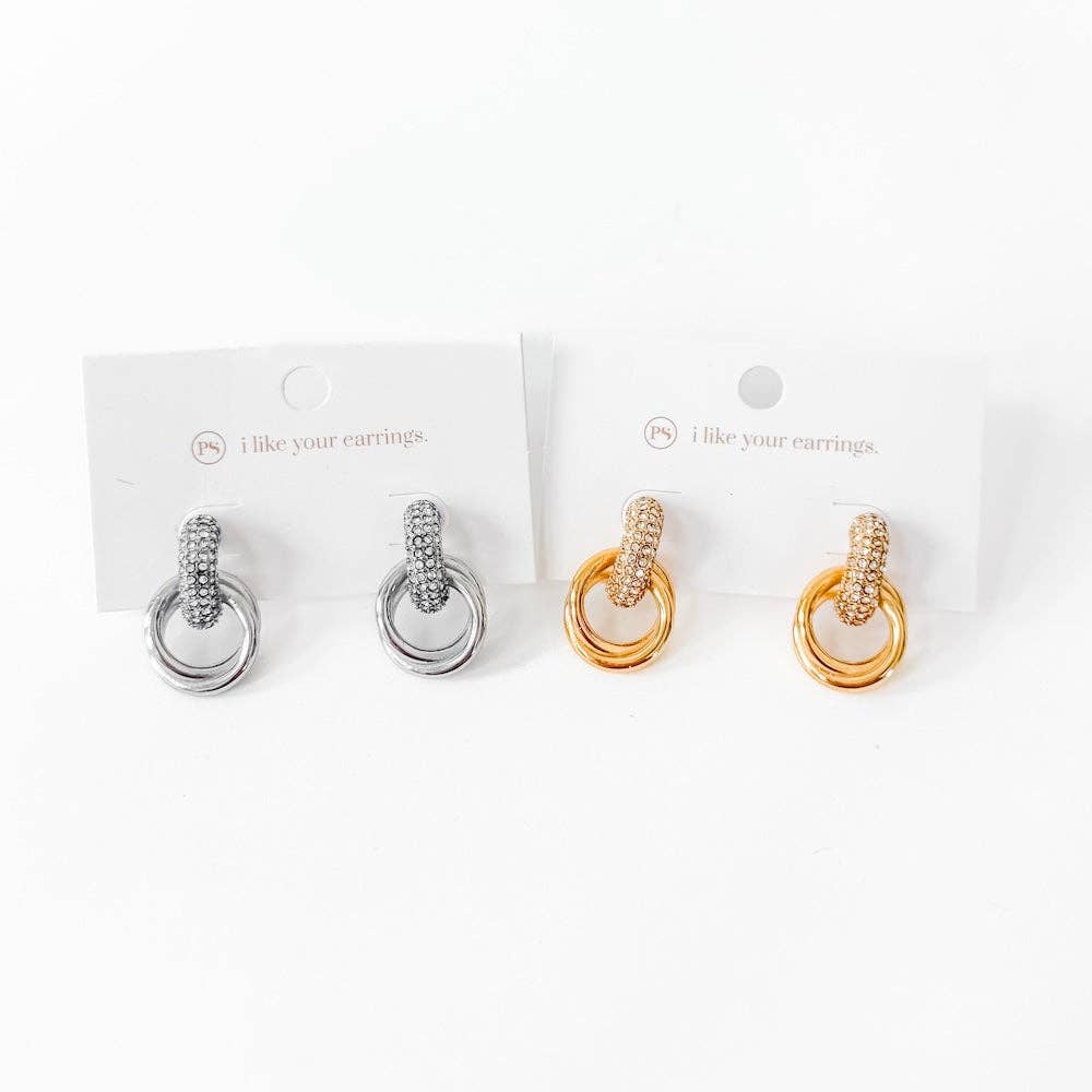 Double Hoop Diamond Earrings: Gold