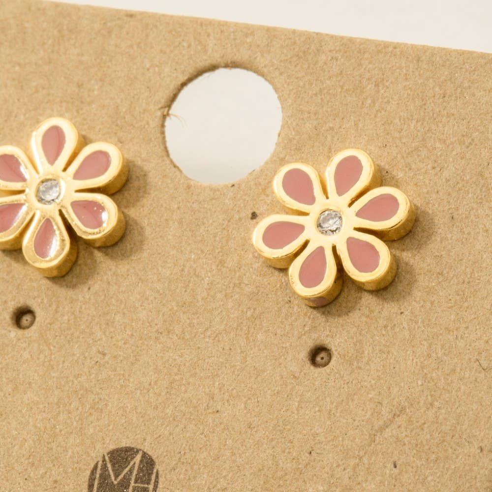 Gold Dipped Enamel Flower Stud Earrings: PK