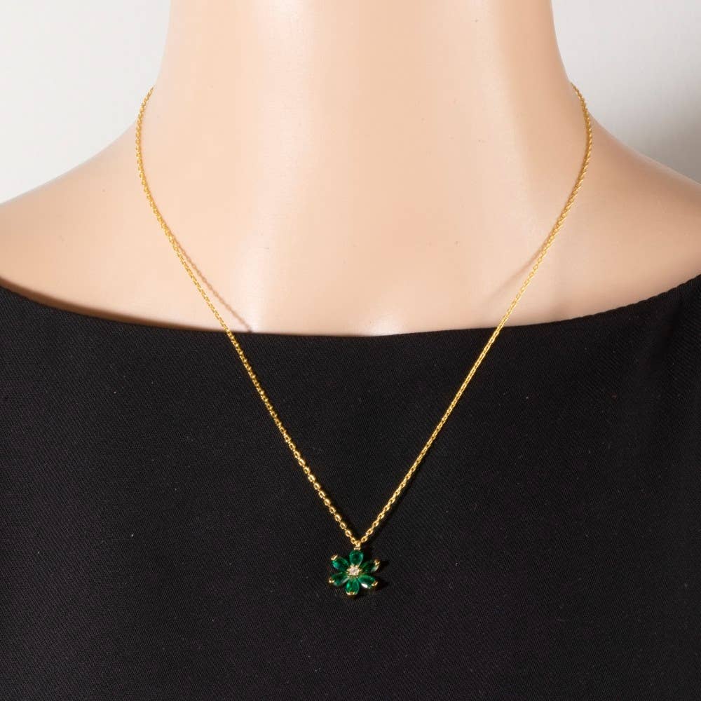 Gold Dipped Green Flower Pendant Necklace