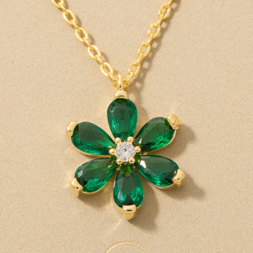 Gold Dipped Green Flower Pendant Necklace