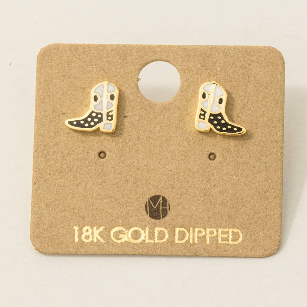 Gold Dipped Epoxy Cowboy Boots Stud Earrings: S