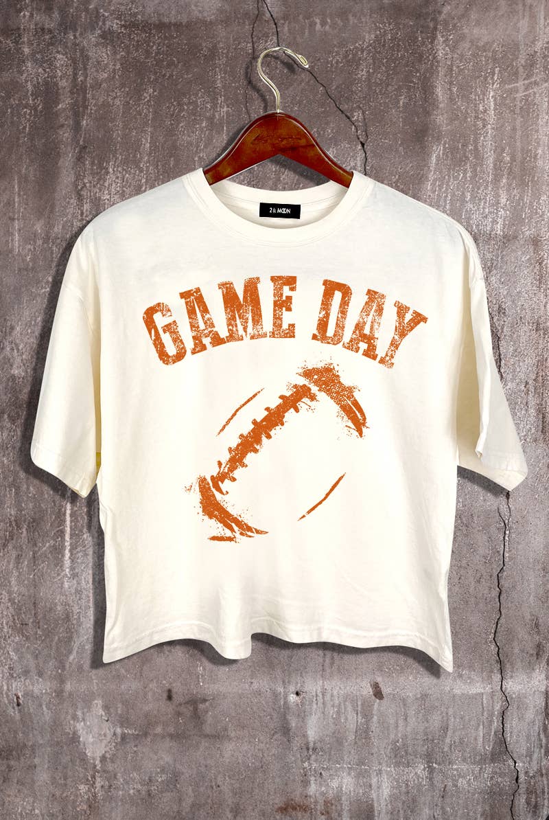 Game Day Football Graphic Crop Tee.: BLACK_WT / LARGE