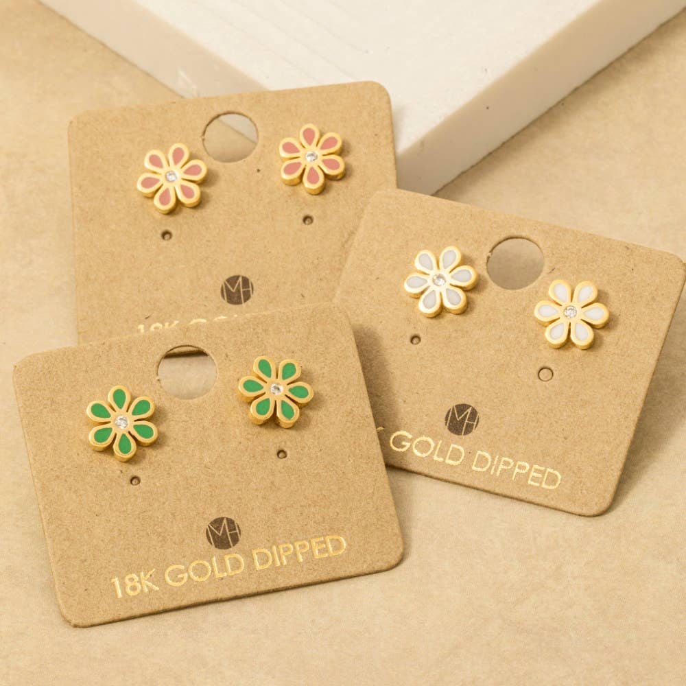 Gold Dipped Enamel Flower Stud Earrings: PK