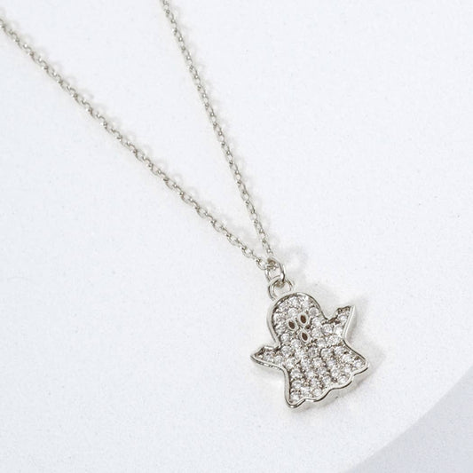 Peek-A-Boo CZ Ghost Pendant Necklace Silver