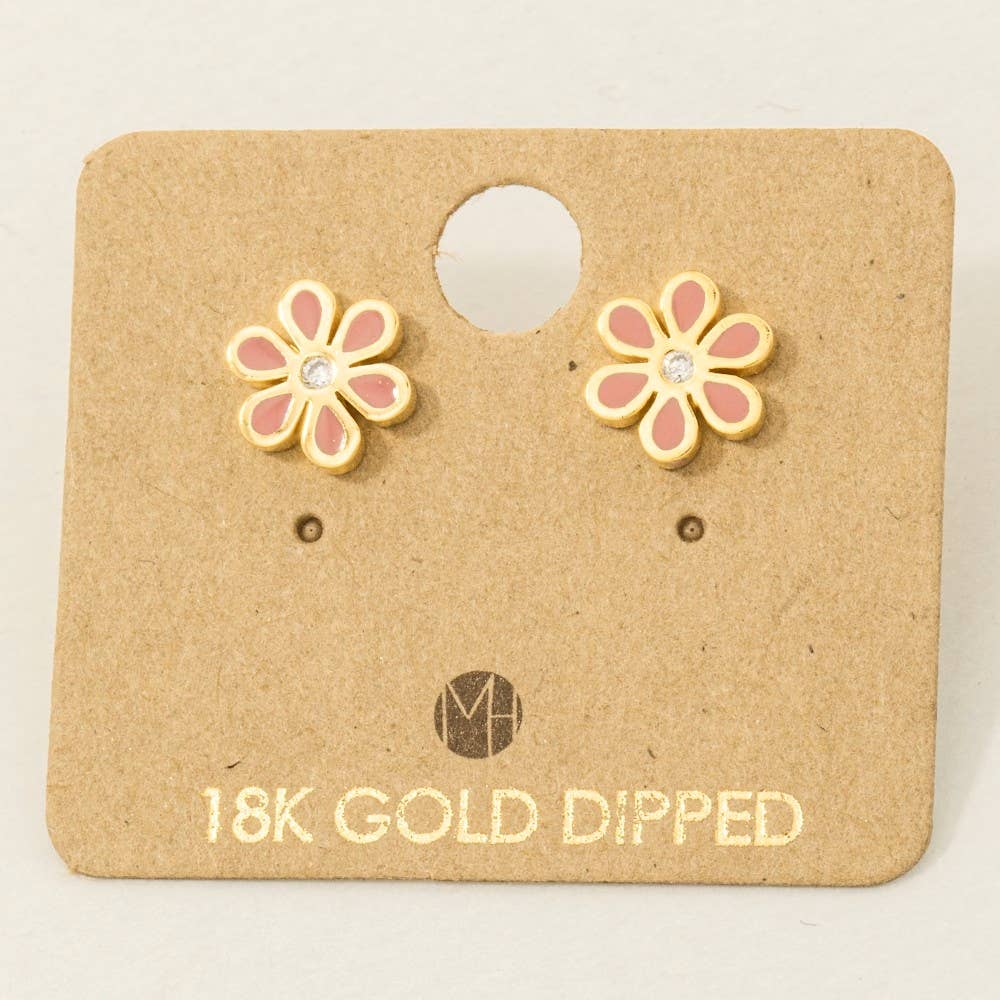 Gold Dipped Enamel Flower Stud Earrings: PK