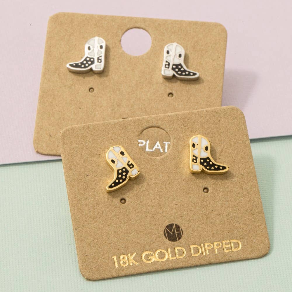 Gold Dipped Epoxy Cowboy Boots Stud Earrings: S