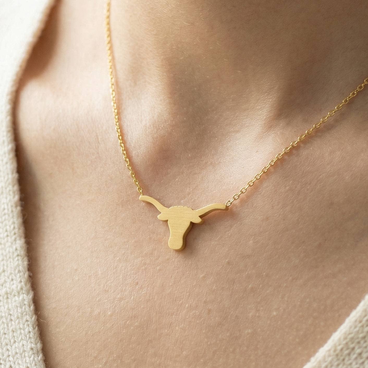 Gold Dipped Bull Head Pendant Necklace: G