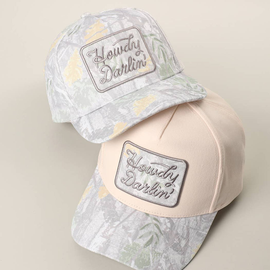 Howdy Darlin' Embroidered Patch Camo Baseball Cap: CAMO / ONE SIZE