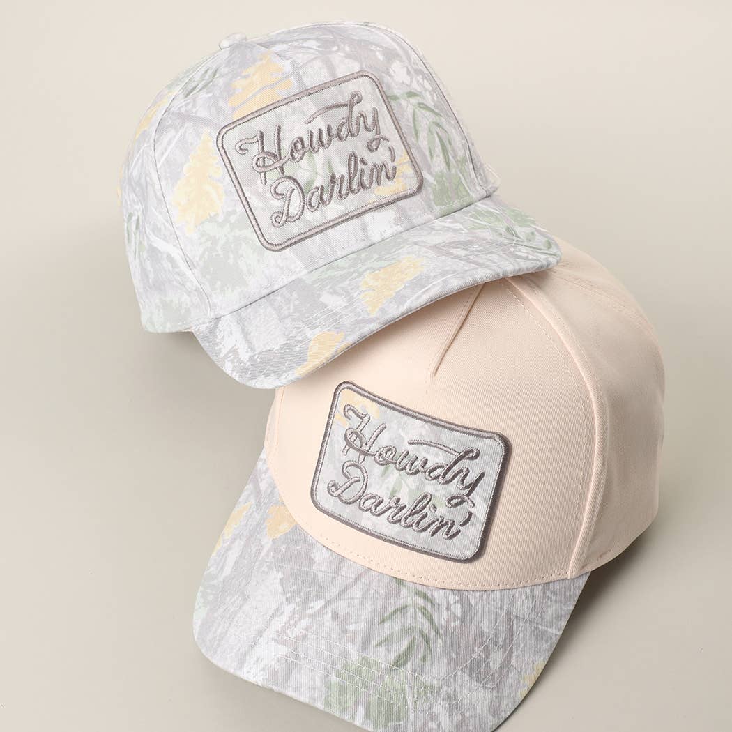 Howdy Darlin' Embroidered Patch Camo Baseball Cap: CAMO / ONE SIZE