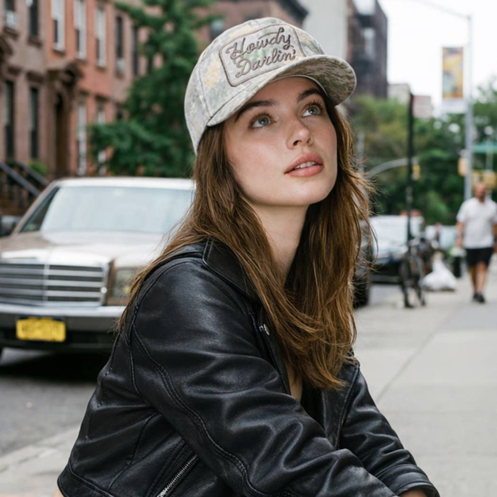 Howdy Darlin' Embroidered Patch Camo Baseball Cap: CAMO / ONE SIZE