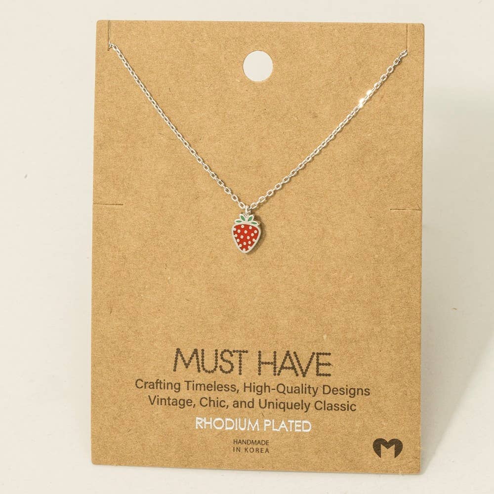 Gold Dipped Epoxy Strawberry Pendant Necklace: G