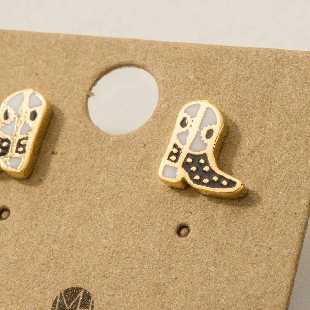 Gold Dipped Epoxy Cowboy Boots Stud Earrings: S