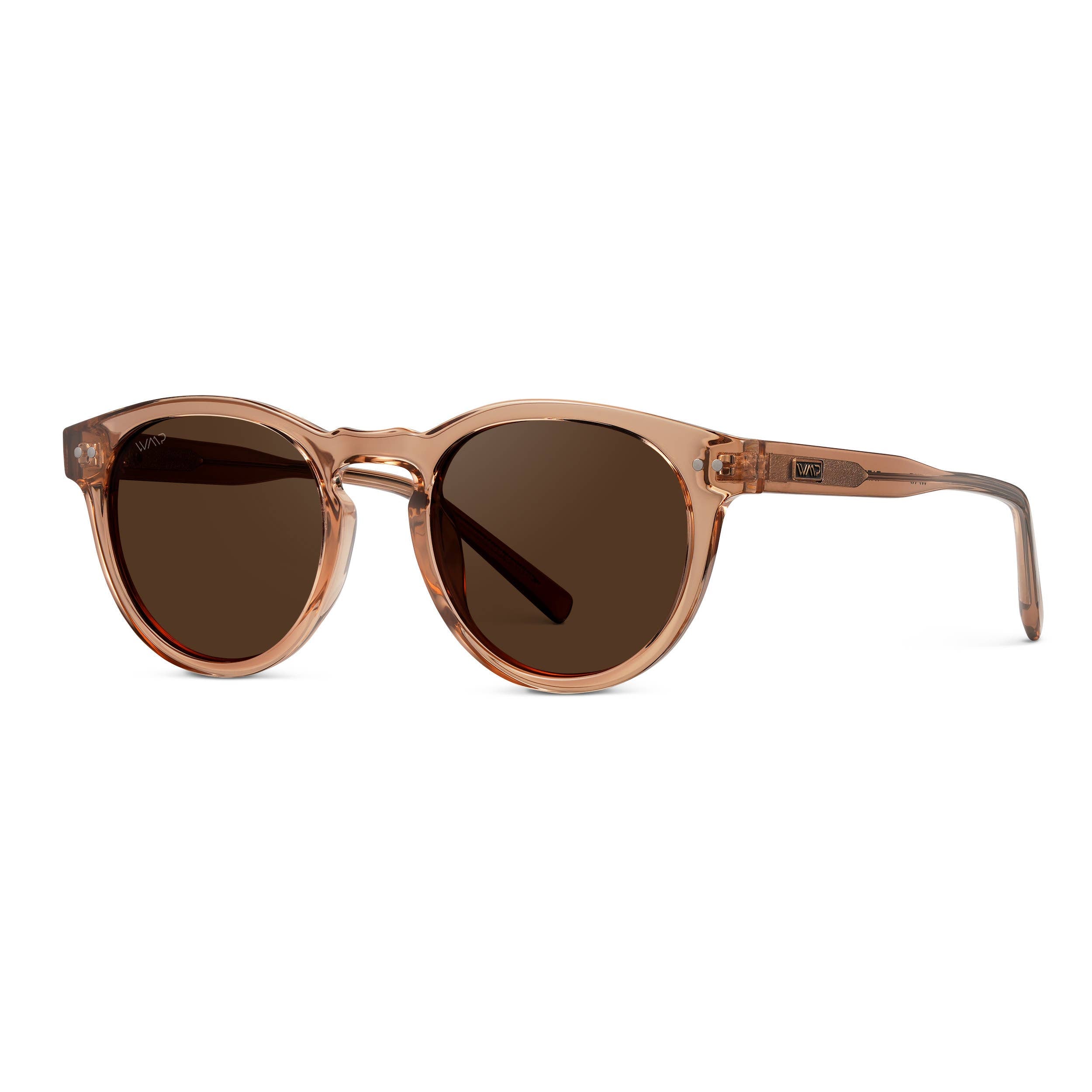 Tate - Round Polarized Sunglasses: Light Crystal Brown / Brown Lens