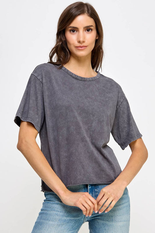 Blank Mineral Washed Long Crop Tee