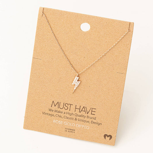 Rose Gold Mini Studded Lightning Bolt Necklace