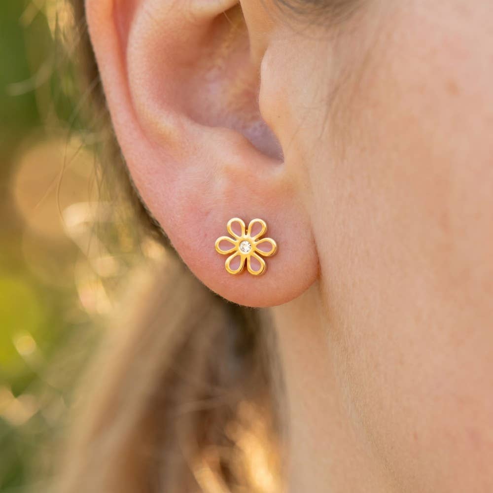 Gold Dipped Enamel Flower Stud Earrings: PK