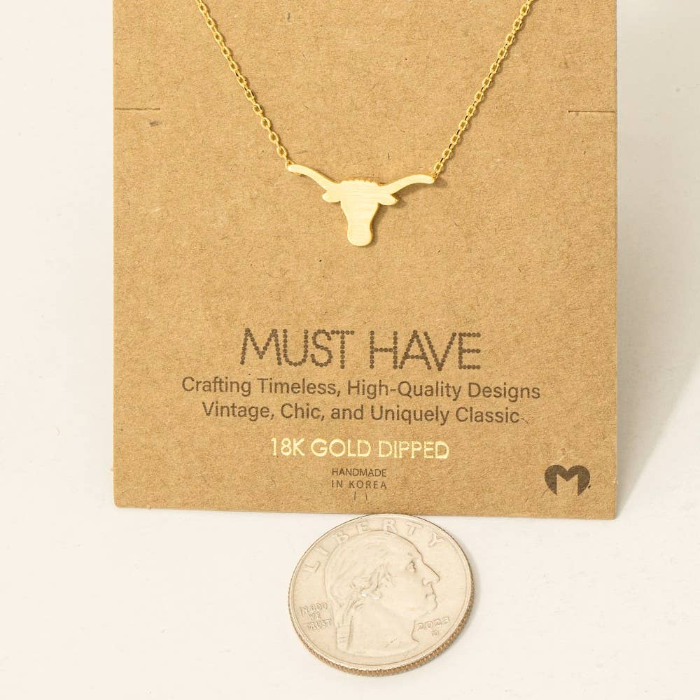 Gold Dipped Bull Head Pendant Necklace: G