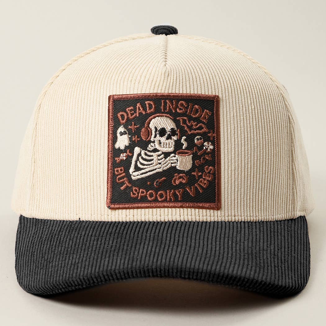 Dead Inside Skull Spooky Vibe Corduroy Trucker Cap