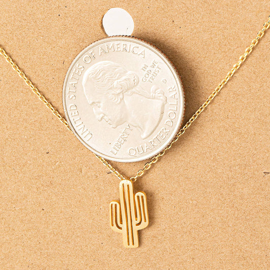 Cactus Pendant Necklace Gold