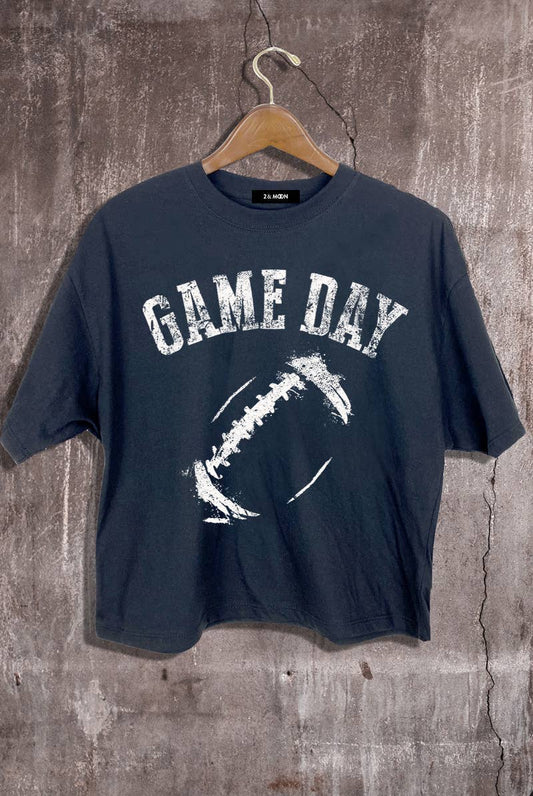 Game Day Football Graphic Crop Tee.: BLACK_WT / LARGE