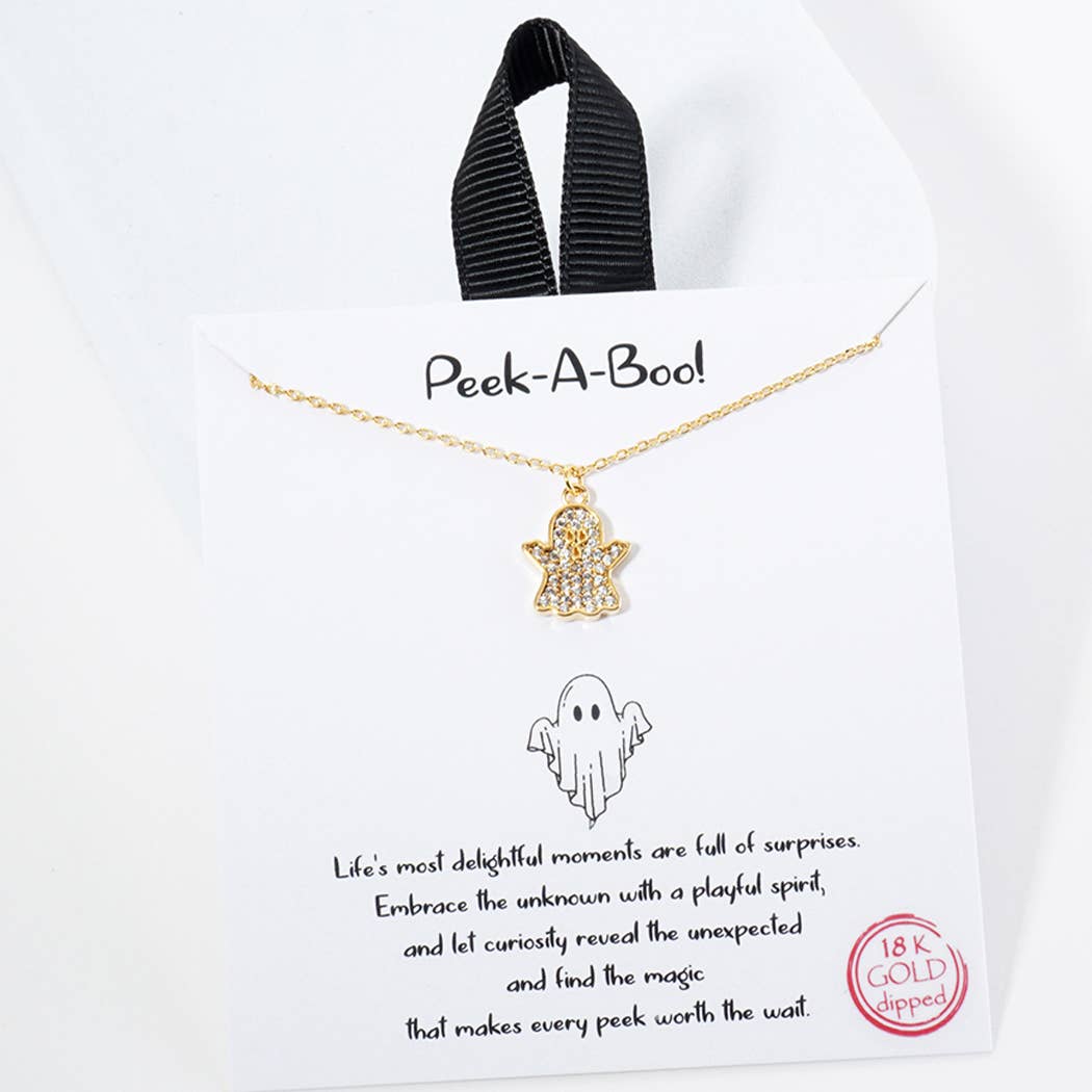 Peek-A-Boo CZ Ghost Pendant Necklace Gold