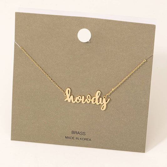 Handwritten Howdy Print Necklace White Gold