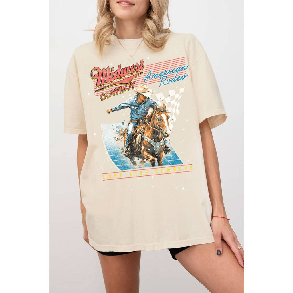 MIDWEST COWBOY AMERICAN RODEO OVERSIZED MINERAL GRAPHIC TEE: Mineral Black / S-M-L-XL(1-2-2-1)