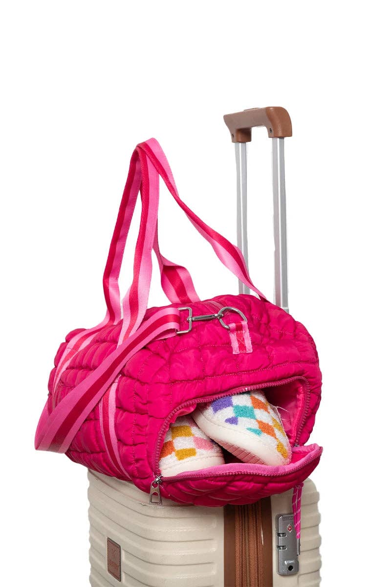 Hot Pink Striped Quilted Duffel Bag