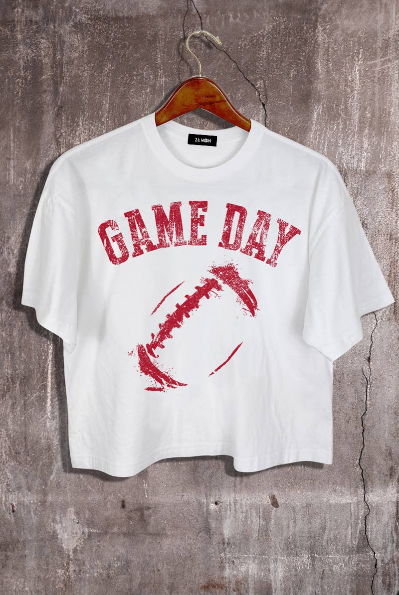 Game Day Football Graphic Crop Tee.: BLACK_WT / LARGE