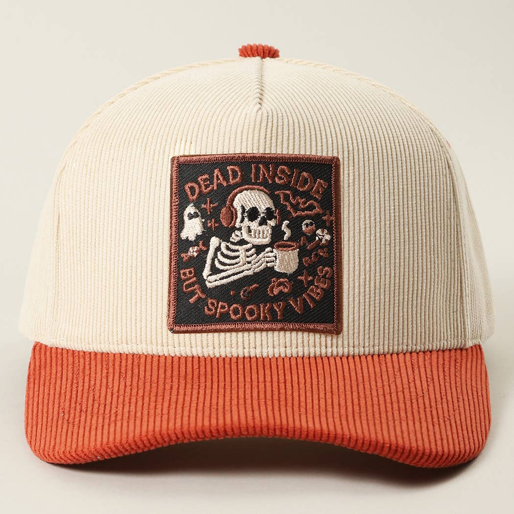 Dead Inside Skull Spooky Vibe Corduroy Trucker Cap