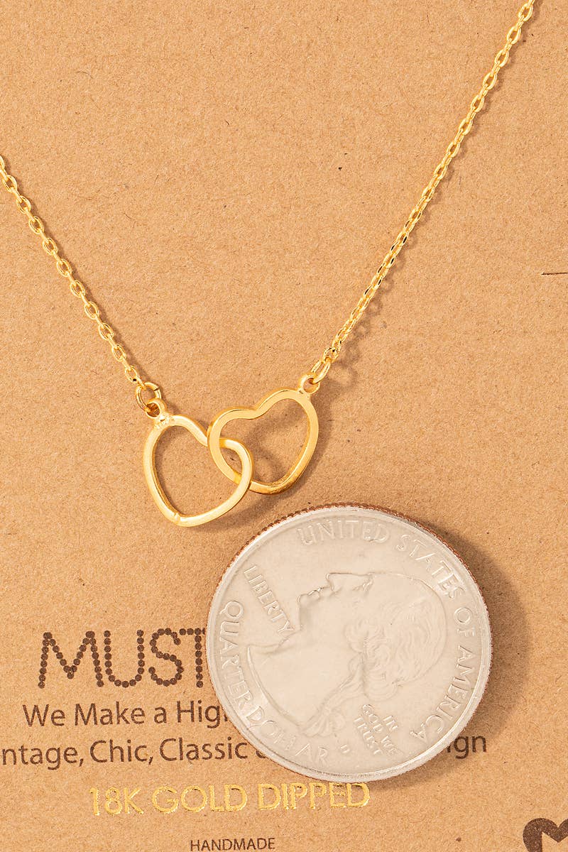 Heart Link Charm Necklace Gold