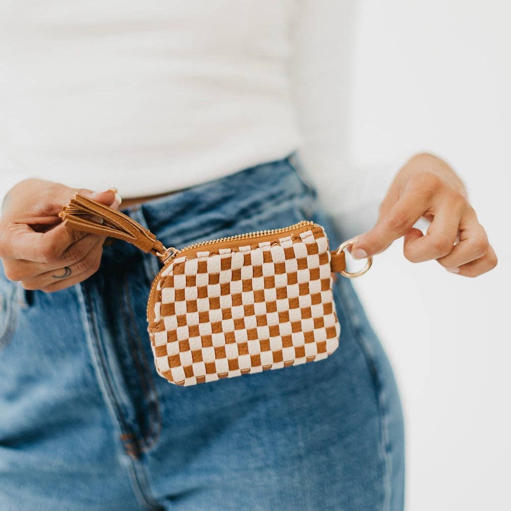 Paris Card Wallet: Woven Checkered Coffee