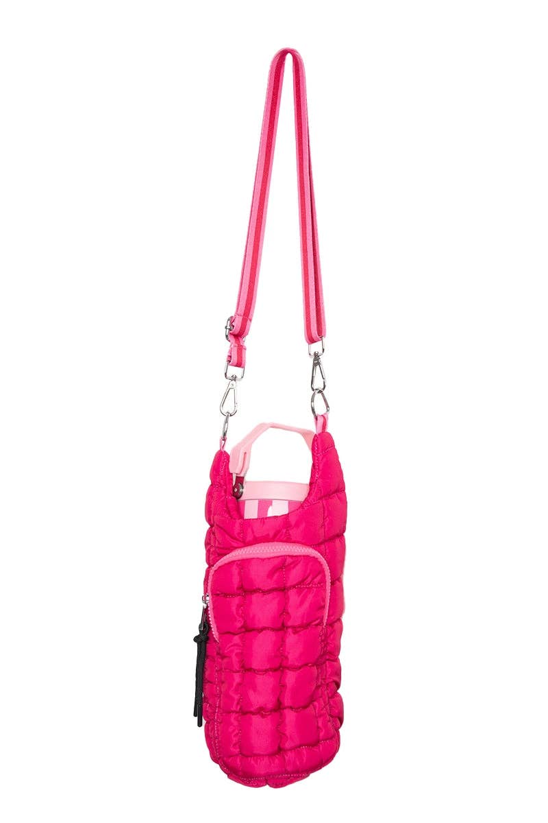 Hot Pink Two-Toned Quilted Water Bottle Purse