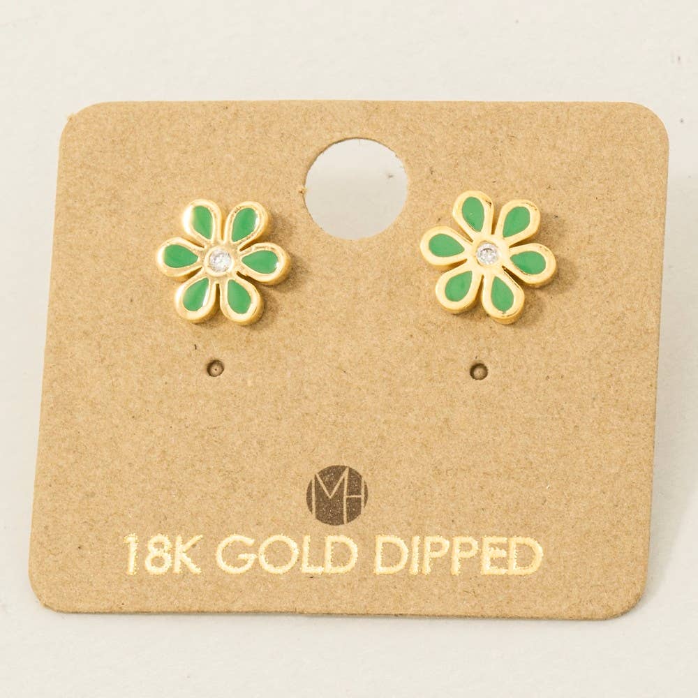 Gold Dipped Enamel Flower Stud Earrings: PK