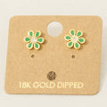 Gold Dipped Enamel Flower Stud Earrings: MI