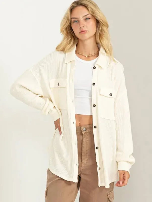 Work it Waffle Shacket - Cream